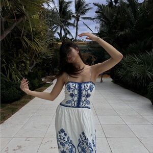 Cotton Elegant Blue and White Floral Dress